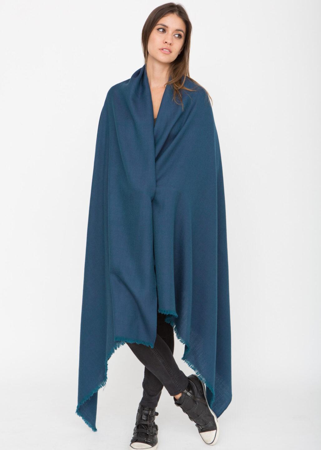 Corsica Blue Herringbone Merino Wool Extra Oversized Shawl – clothing and accessories by likemary