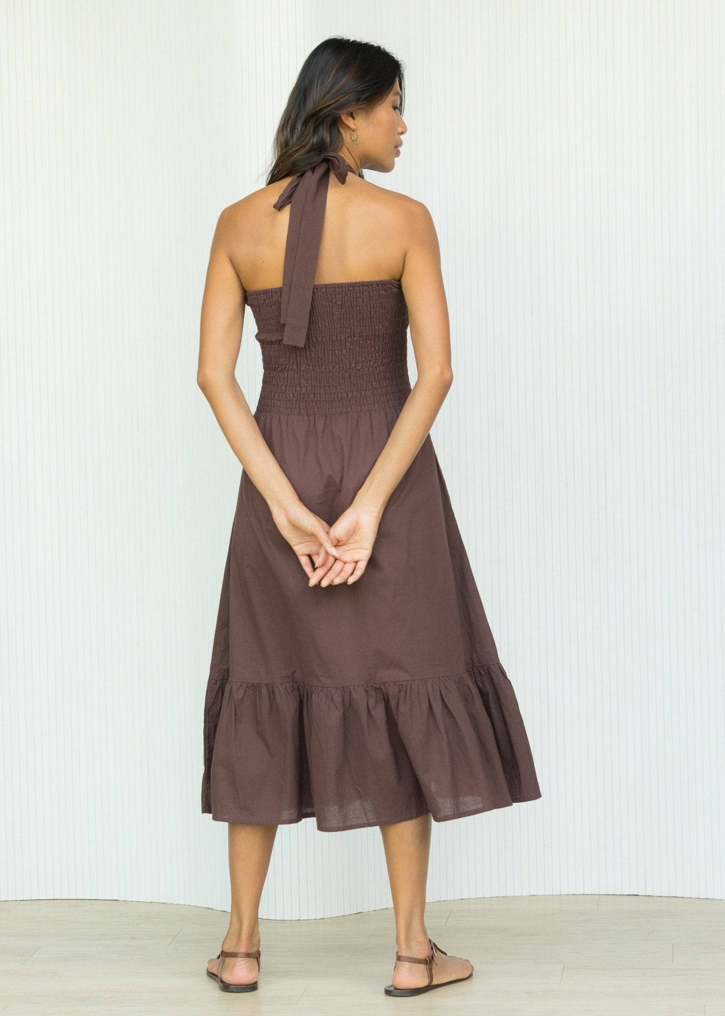 2 - in - 1 Cotton Midi Dress & Maxi Skirt in Brown - likemary