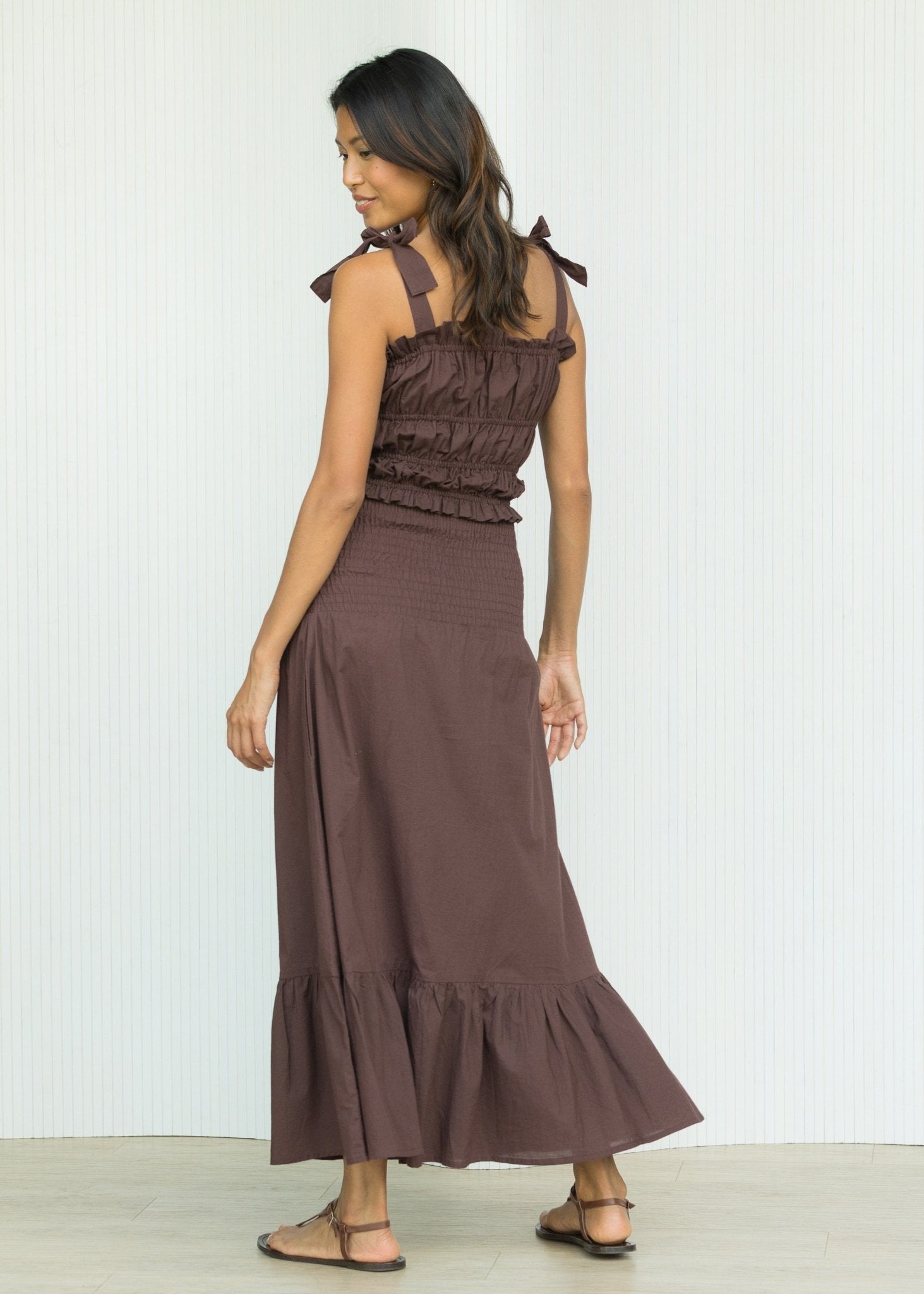2 - in - 1 Cotton Midi Dress & Maxi Skirt in Brown - likemary
