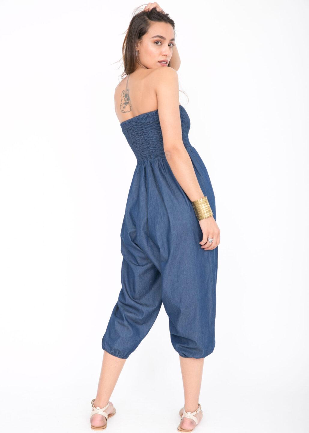 2 in 1 Harem Trouser Jumpsuit in Denim - likemary
