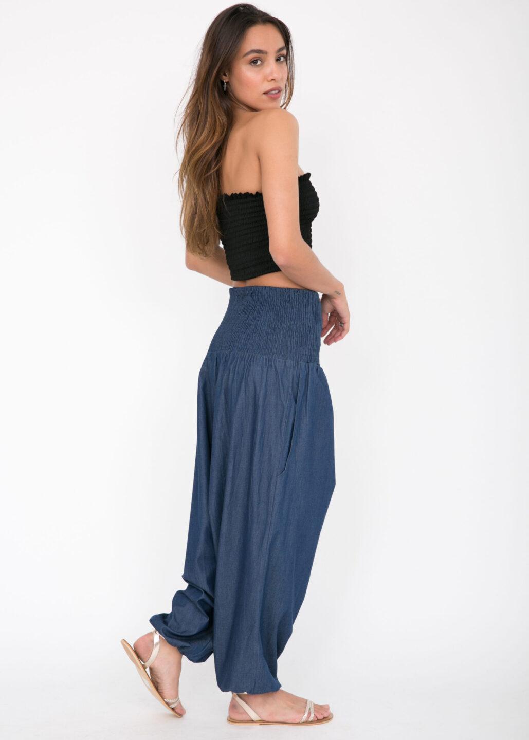 2 in 1 Harem Trouser Jumpsuit in Denim - likemary