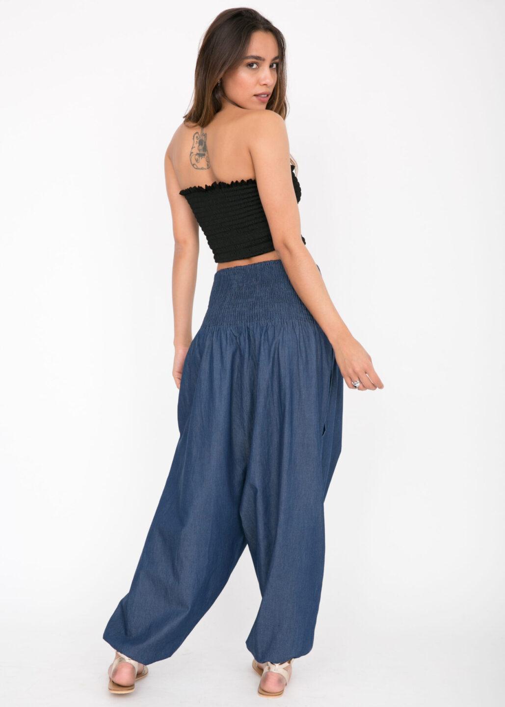 2 in 1 Harem Trouser Jumpsuit in Denim - likemary