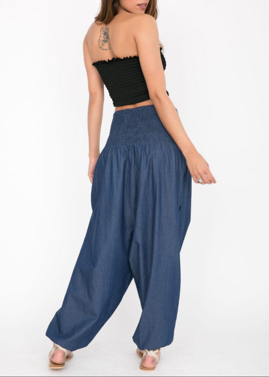 2 in 1 Harem Trouser Jumpsuit in Denim - likemary