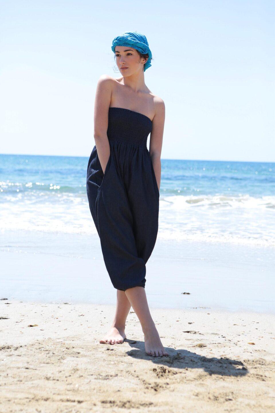 2 in 1 Harem Trouser Jumpsuit in Denim - likemary