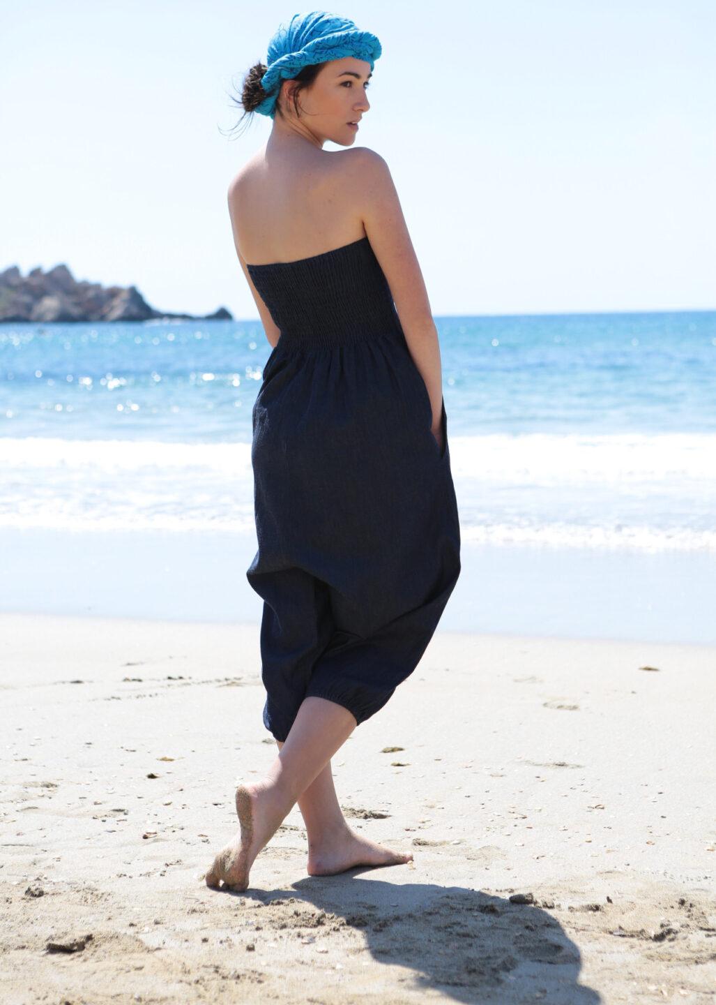 2 in 1 Harem Trouser Jumpsuit in Denim - likemary