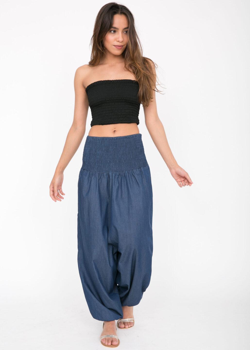 2 in 1 Harem Trouser Jumpsuit in Denim - likemary