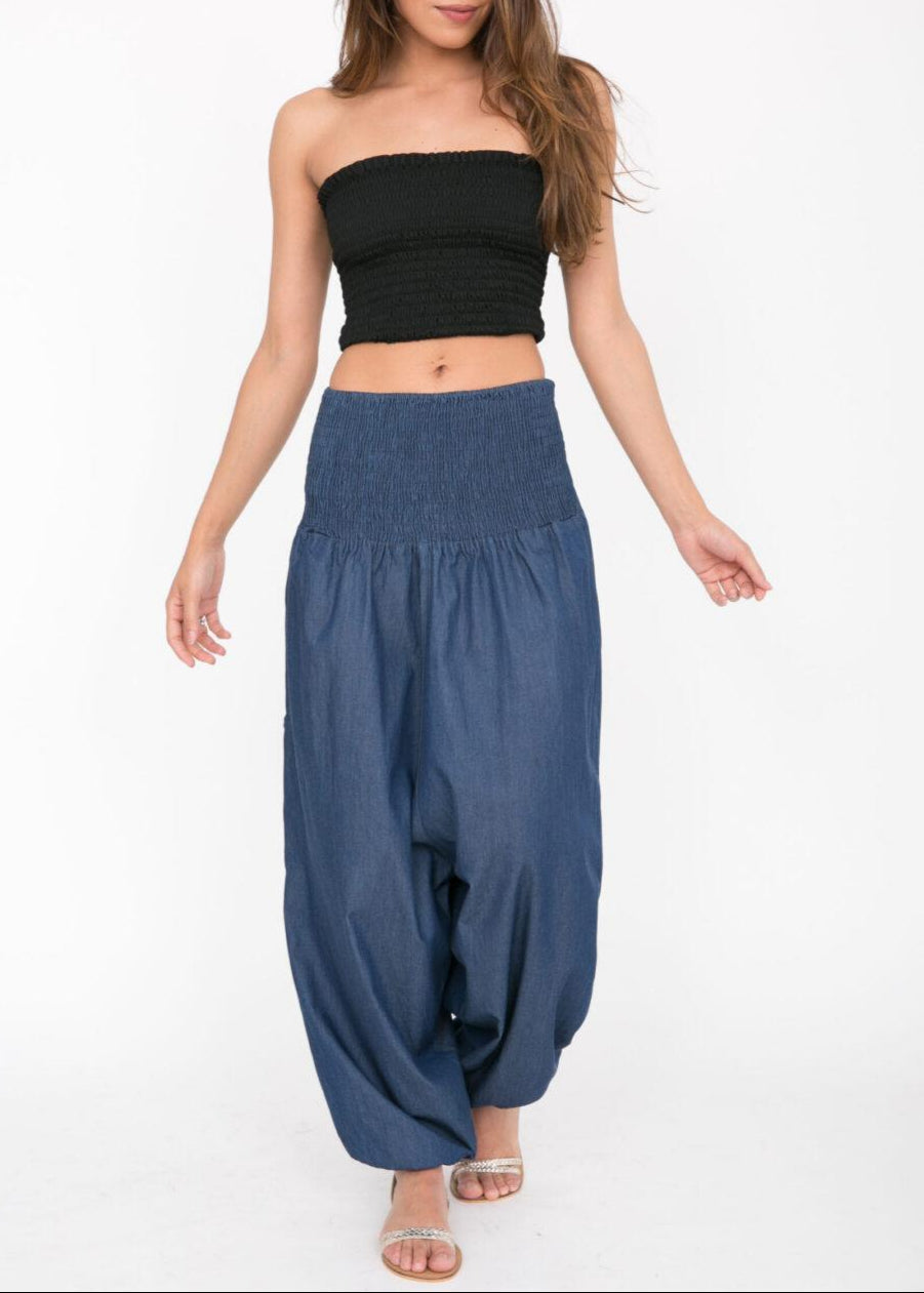 2 in 1 Harem Trouser Jumpsuit in Denim - likemary