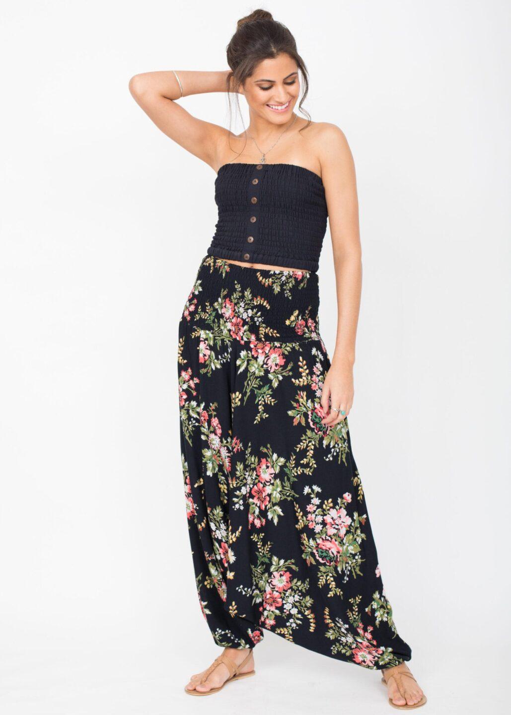 2 in 1 Harem Trousers and Bandeau Jumpsuit Floral Bouquet - likemary