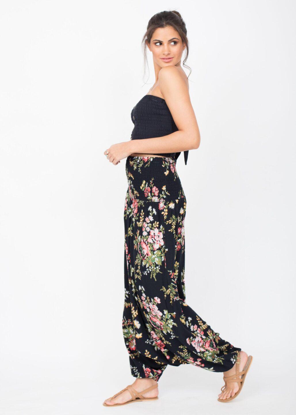 2 in 1 Harem Trousers and Bandeau Jumpsuit Floral Bouquet - likemary