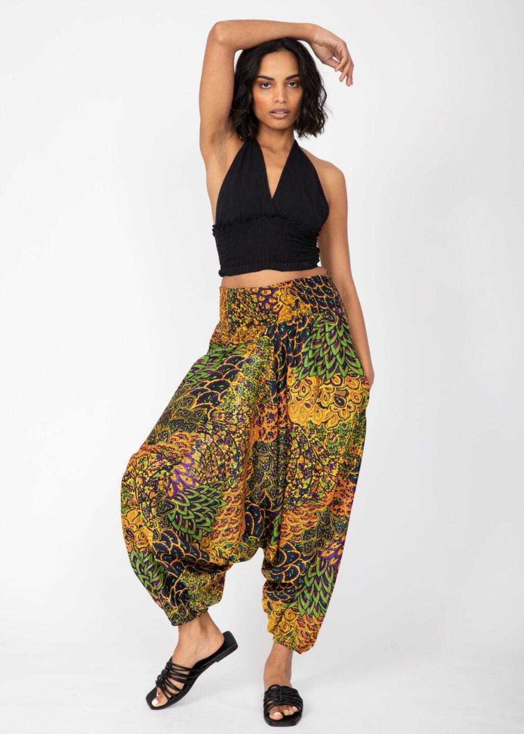 2 in 1 Harem Trousers/Bandeau Jumpsuit in Navy & Yellow Print - likemary