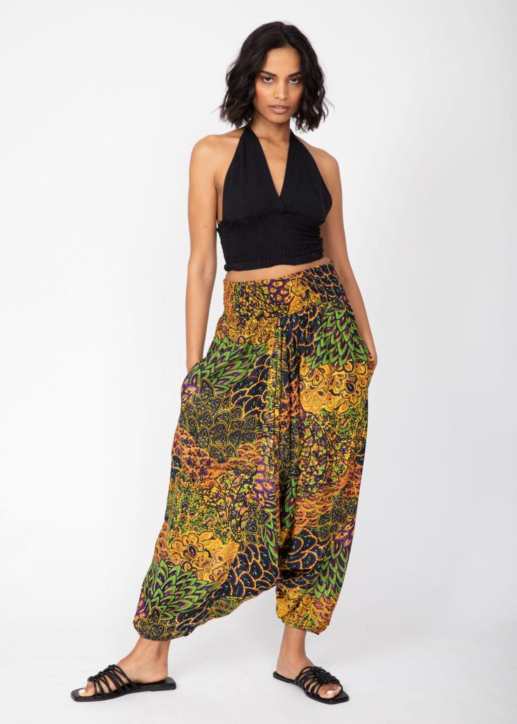 2 in 1 Harem Trousers/Bandeau Jumpsuit in Navy & Yellow Print - likemary