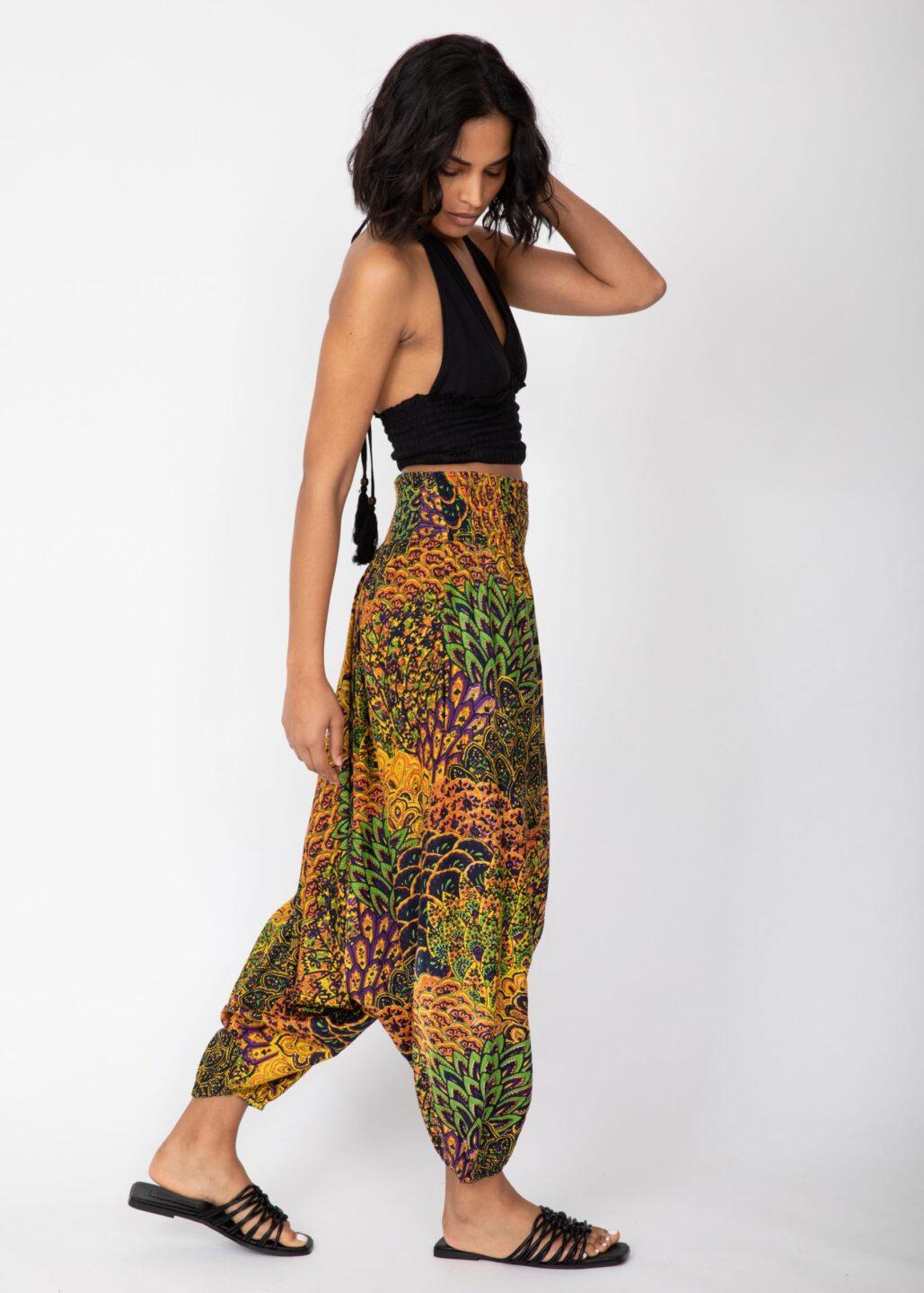2 in 1 Harem Trousers/Bandeau Jumpsuit in Navy & Yellow Print - likemary