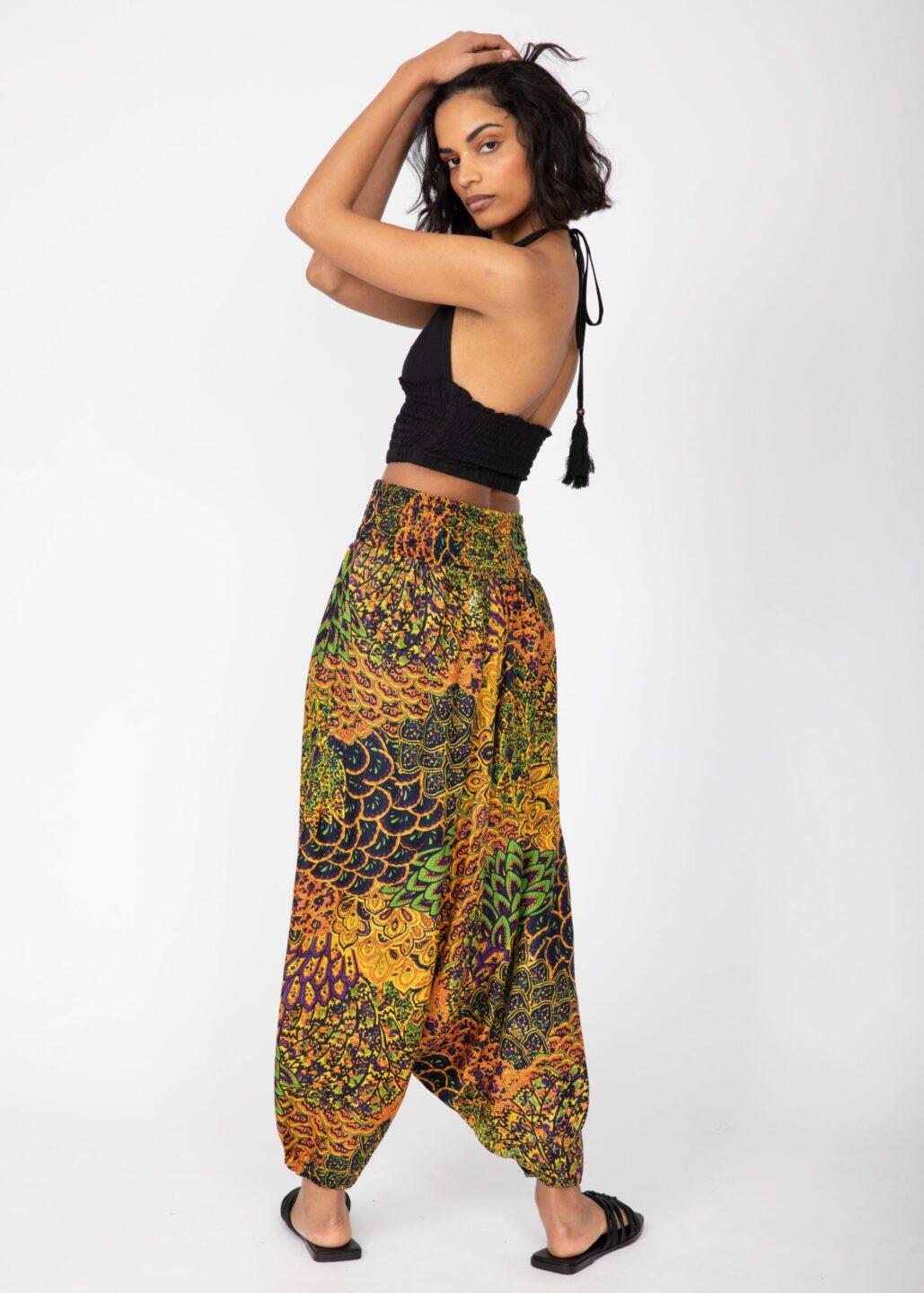 2 in 1 Harem Trousers/Bandeau Jumpsuit in Navy & Yellow Print - likemary