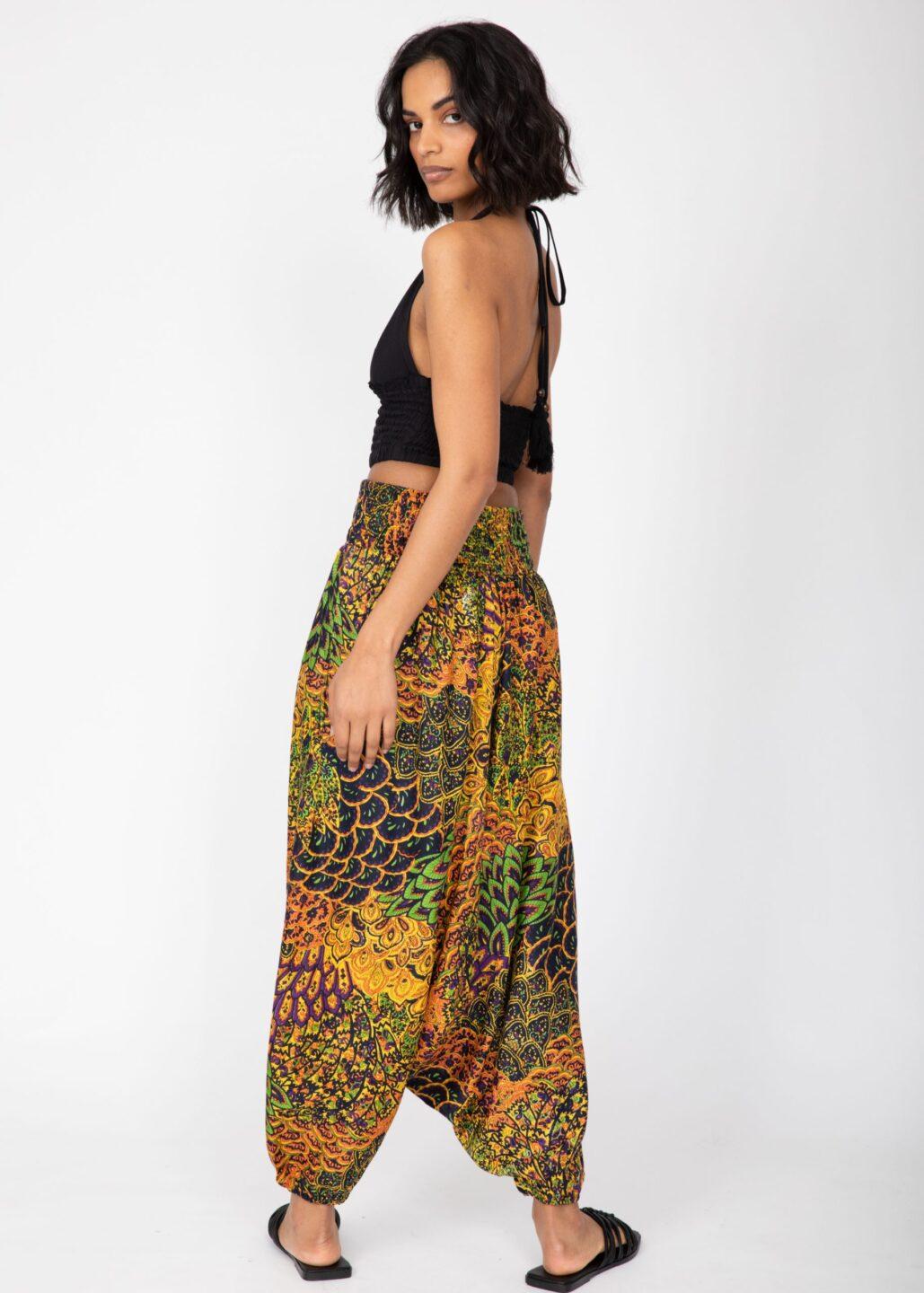 2 in 1 Harem Trousers/Bandeau Jumpsuit in Navy & Yellow Print - likemary