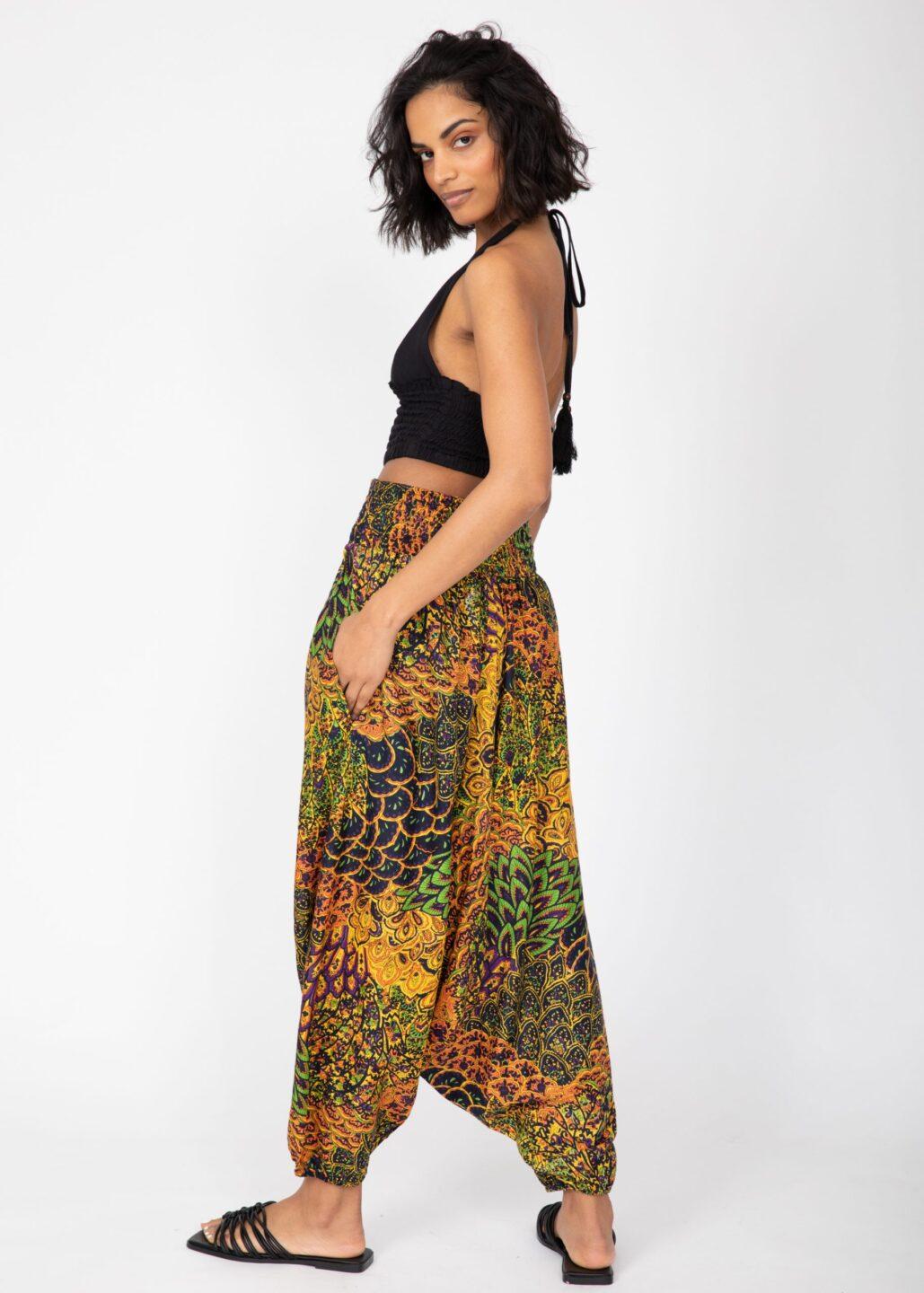2 in 1 Harem Trousers/Bandeau Jumpsuit in Navy & Yellow Print - likemary