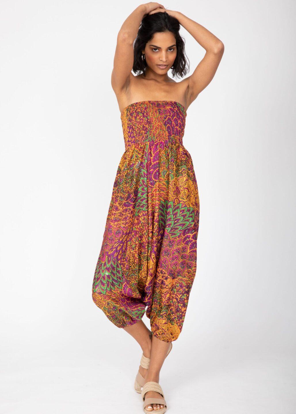 2 in 1 Harem Trousers/Bandeau Jumpsuit in Pink & Orange - likemary
