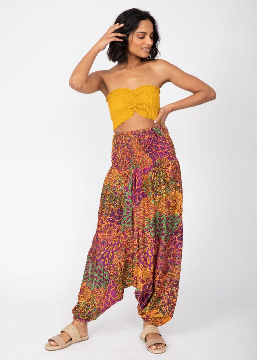 2 in 1 Harem Trousers/Bandeau Jumpsuit in Pink & Orange - likemary