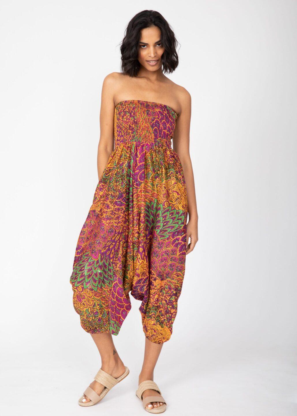 2 in 1 Harem Trousers/Bandeau Jumpsuit in Pink & Orange - likemary