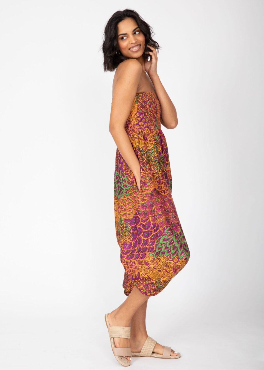 2 in 1 Harem Trousers/Bandeau Jumpsuit in Pink & Orange - likemary
