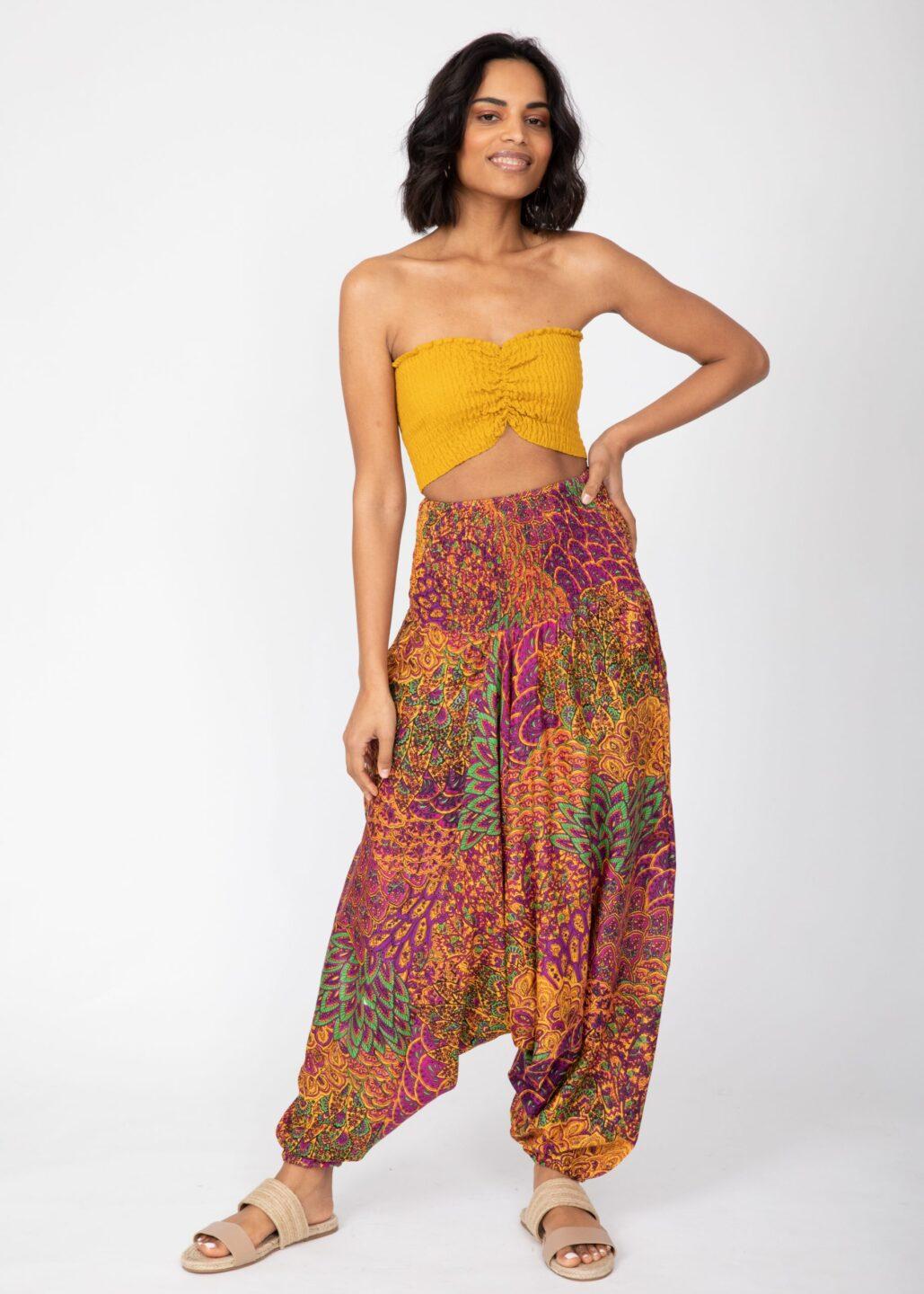 2 in 1 Harem Trousers/Bandeau Jumpsuit in Pink & Orange - likemary