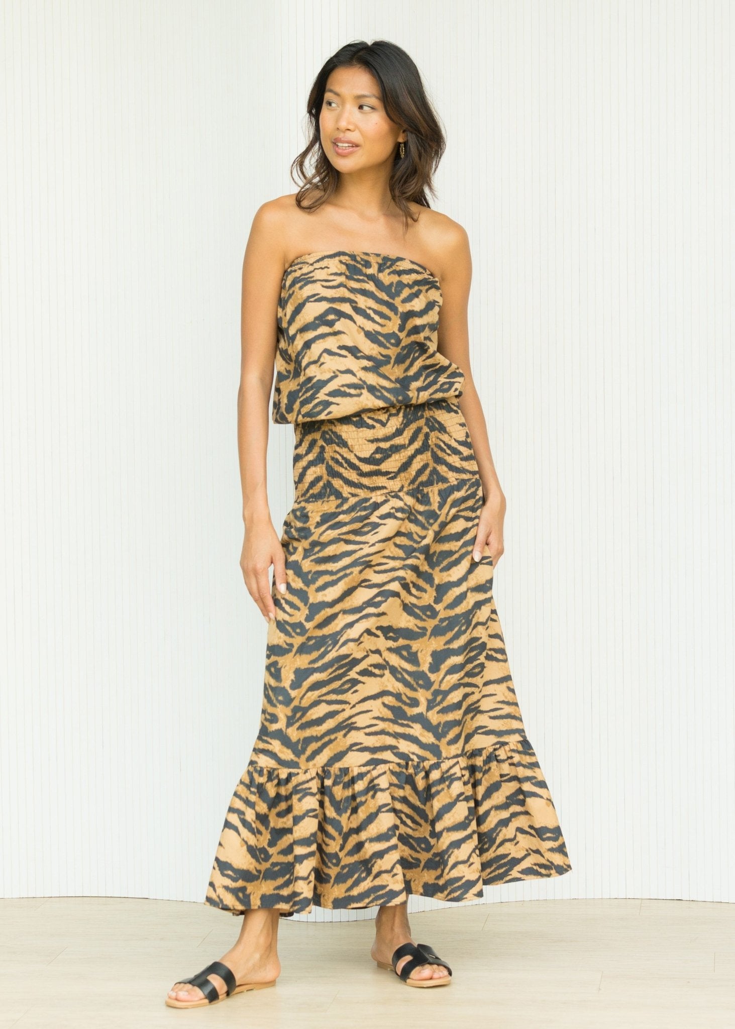 2 - in - 1 Poplin Midi Dress & Maxi Skirt in Tiger Print - likemary