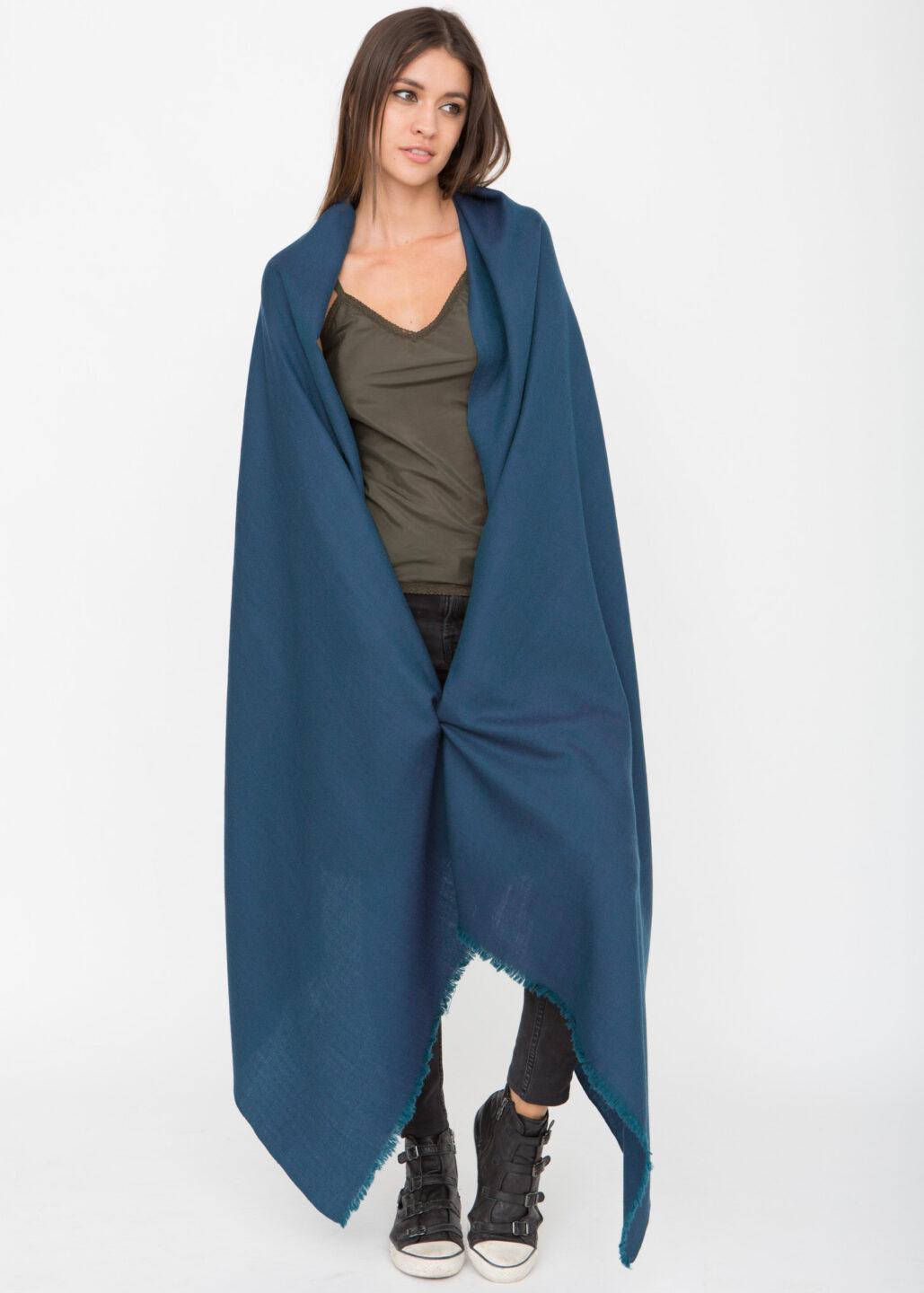 Corsica Blue Herringbone Merino Wool Extra Oversized Shawl – clothing and accessories by likemary