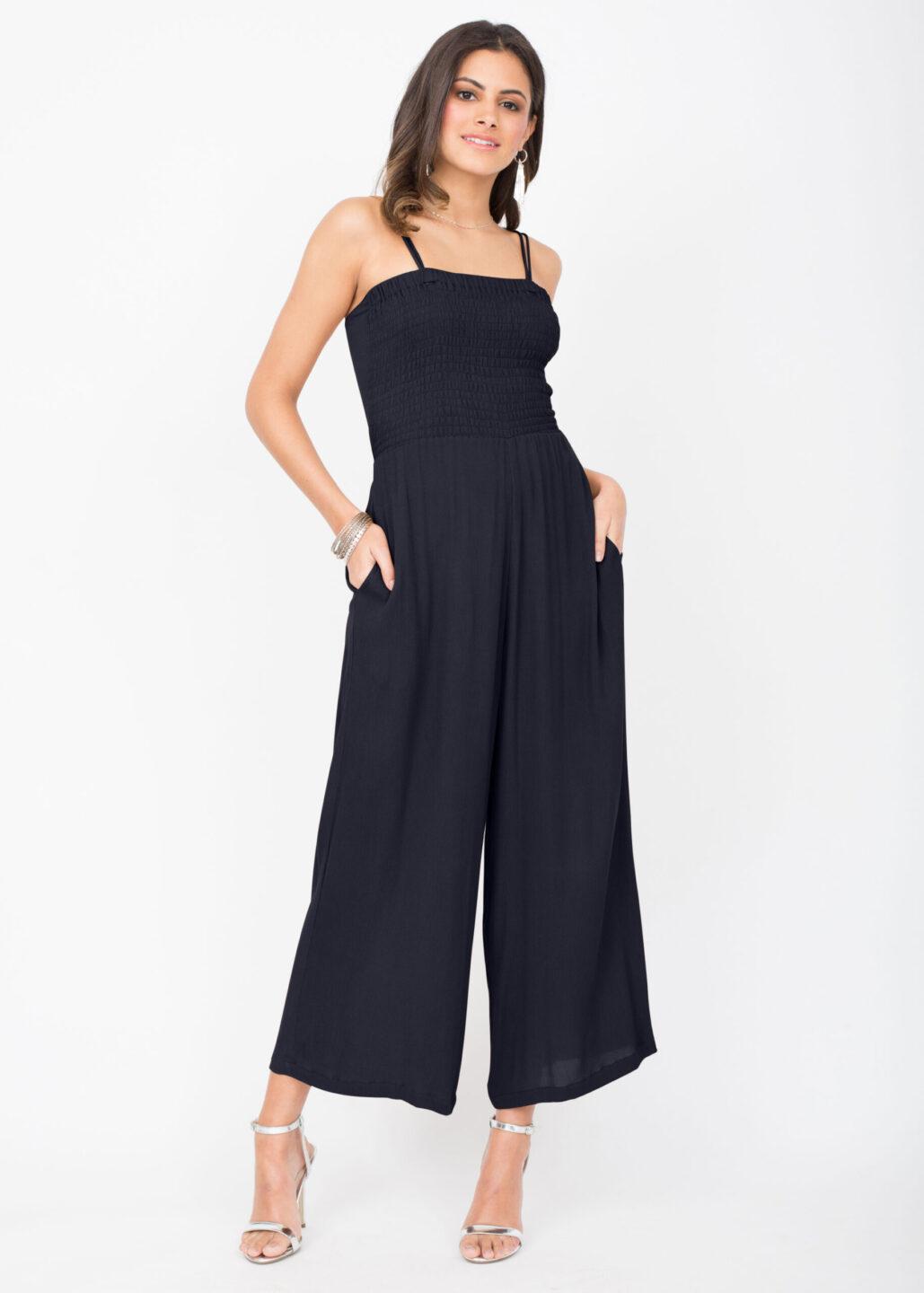 Bandeau Jumpsuit Tie Back Navy Blue - likemary