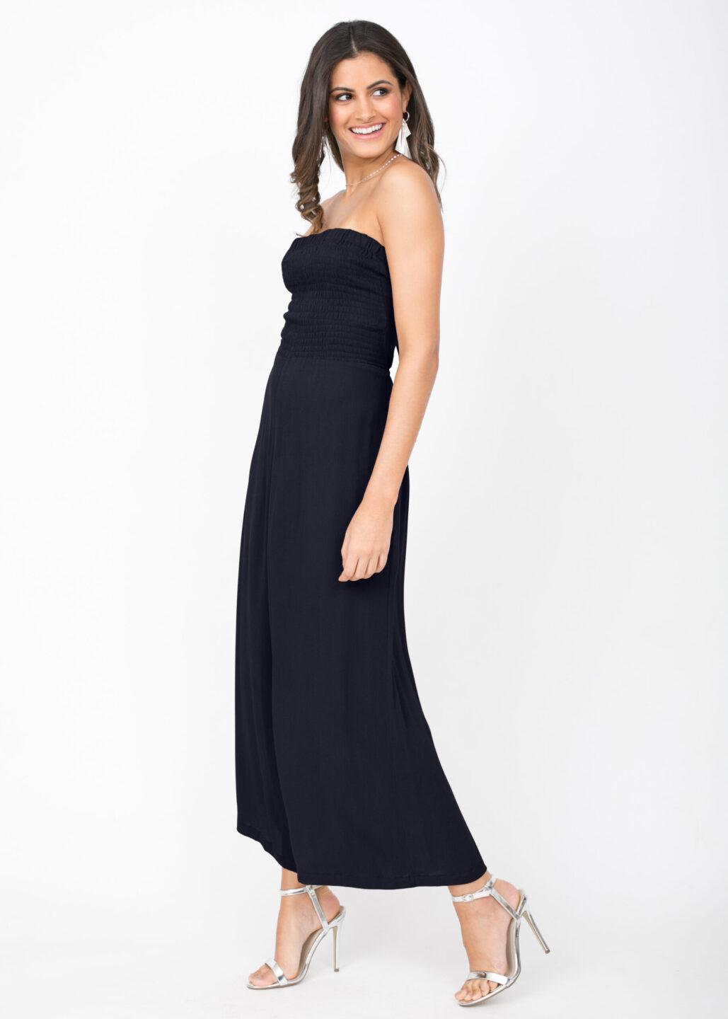 Bandeau Jumpsuit Tie Back Navy Blue - likemary