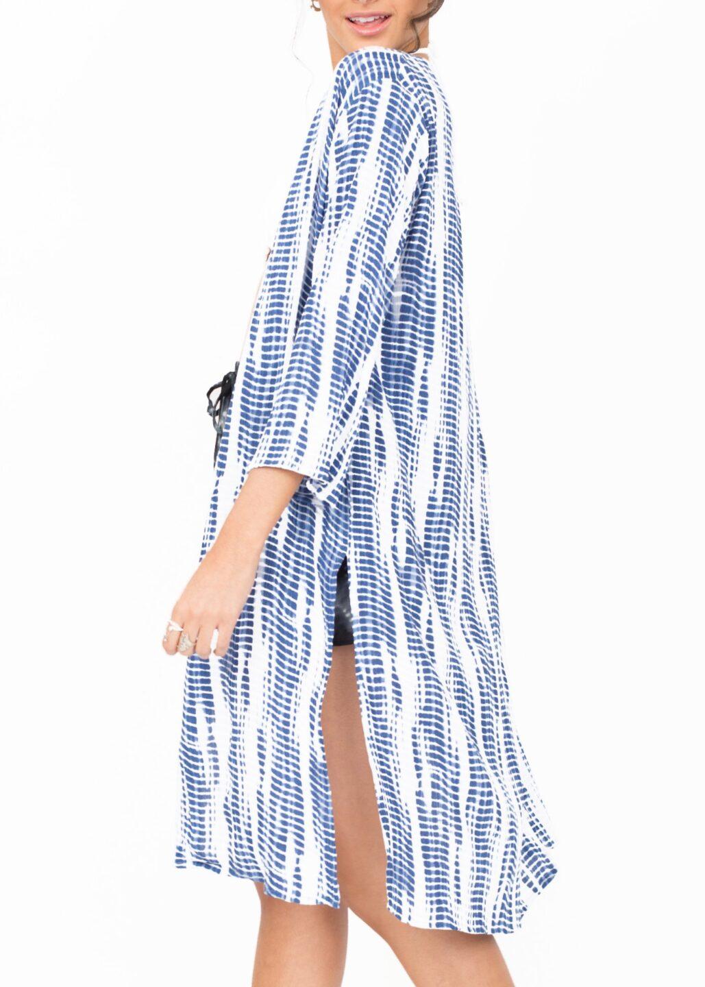 Beach Cover Up Crinkle Kimono in Tie Dye Blue - likemary