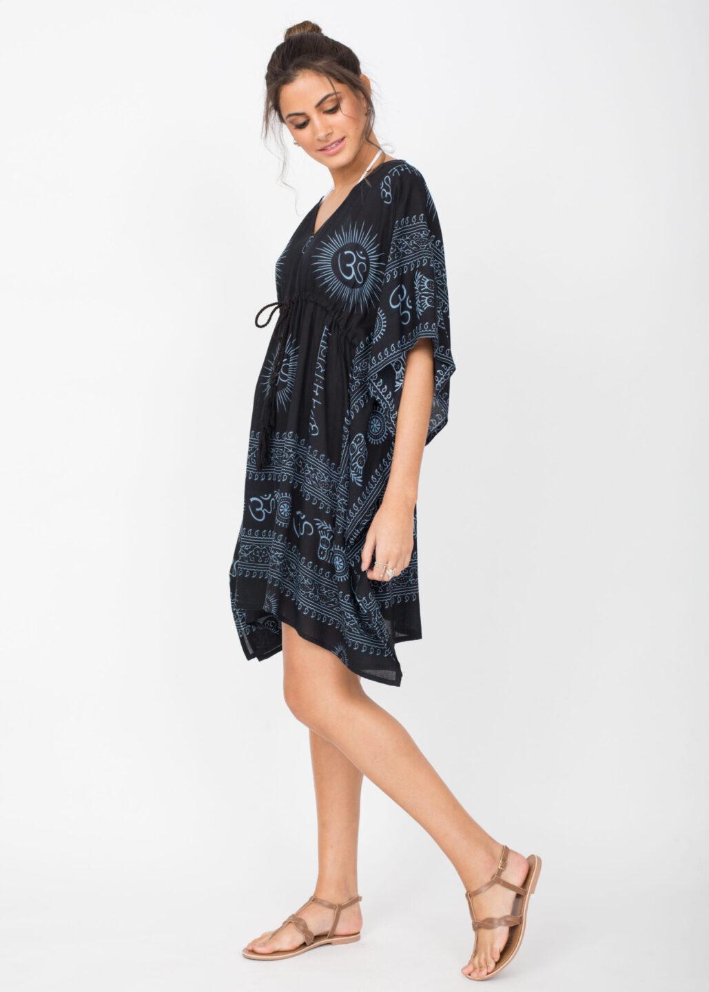Beach Cover Up Kaftan in Om Print Black - likemary