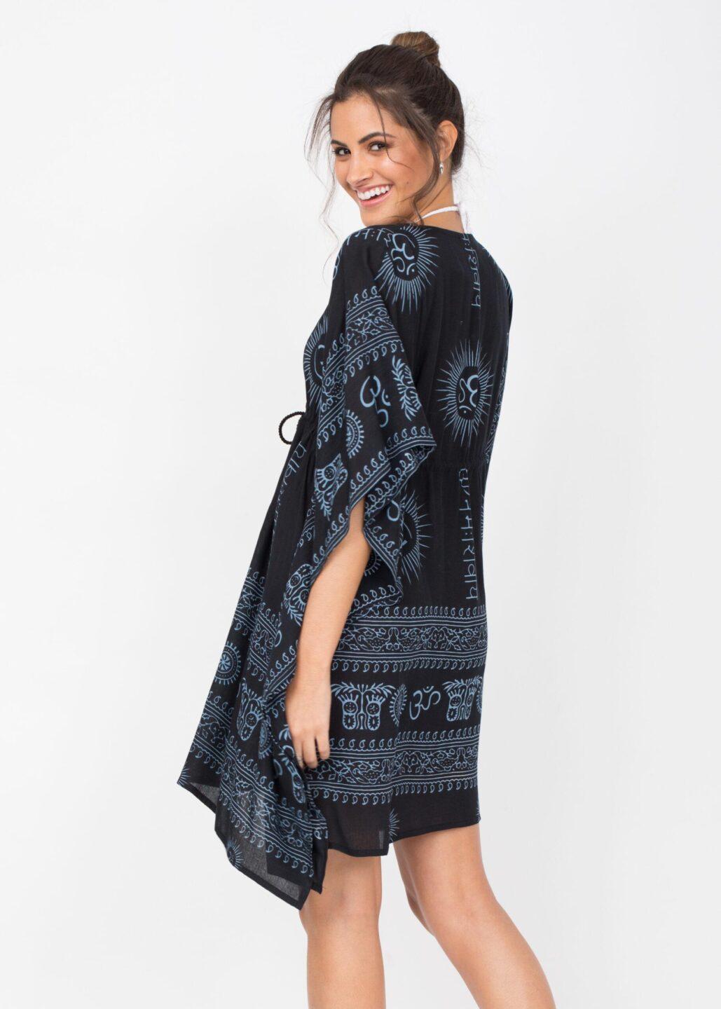 Beach Cover Up Kaftan in Om Print Black - likemary