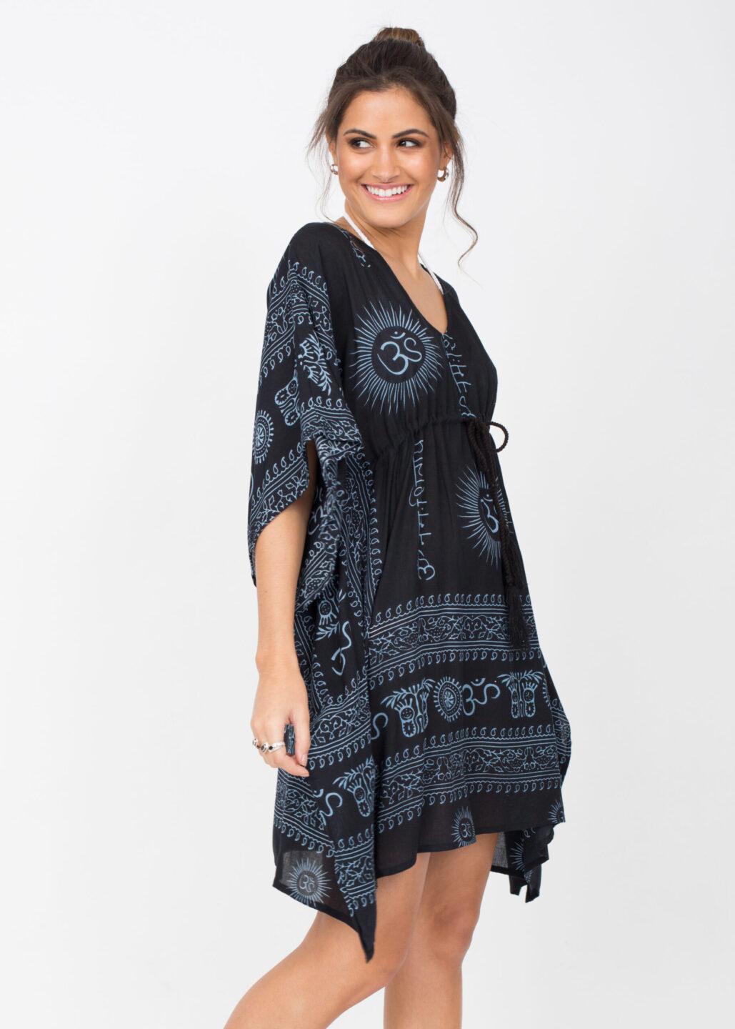 Beach Cover Up Kaftan in Om Print Black - likemary