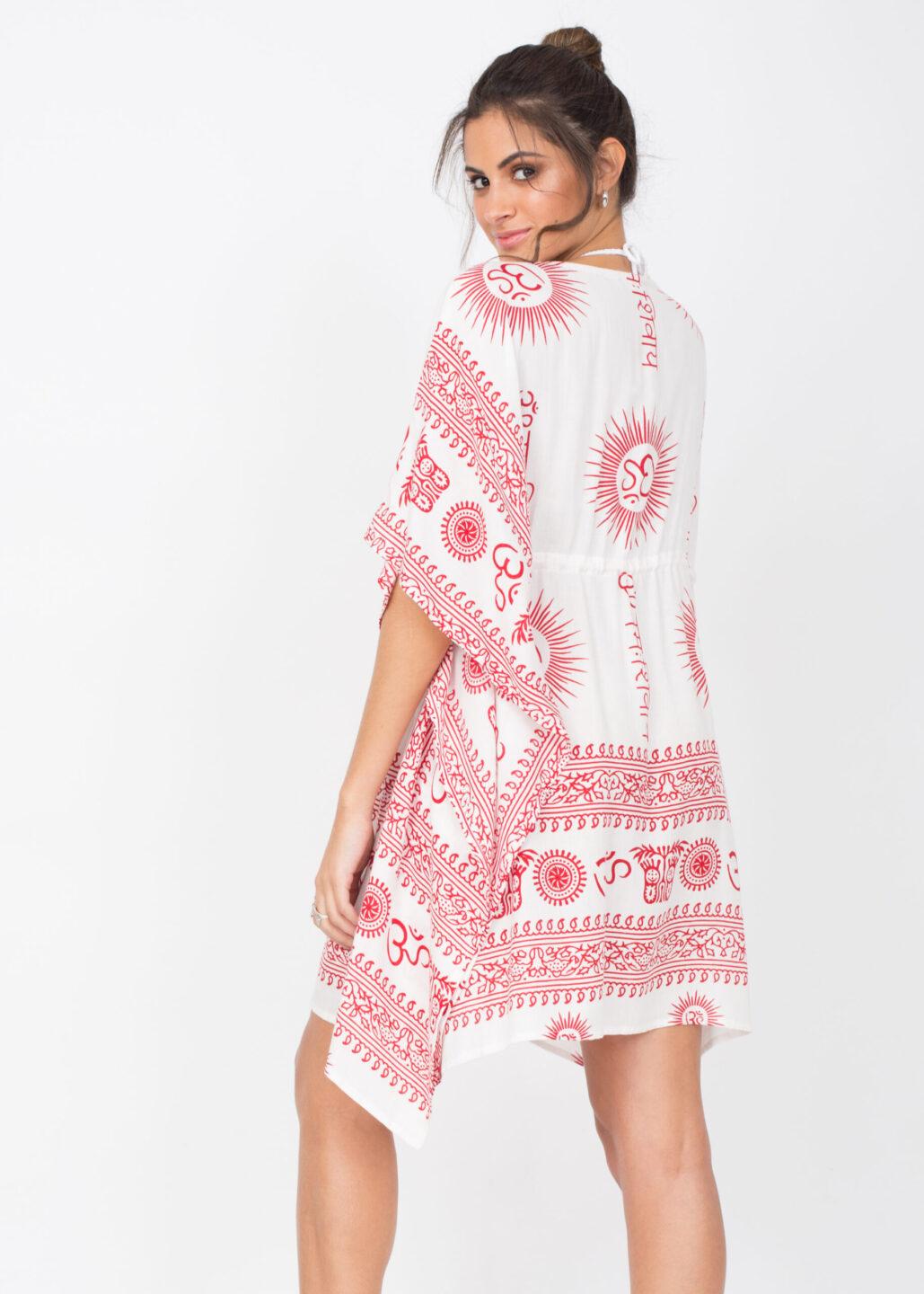 Beach Cover Up Kaftan in Om Print White - likemary