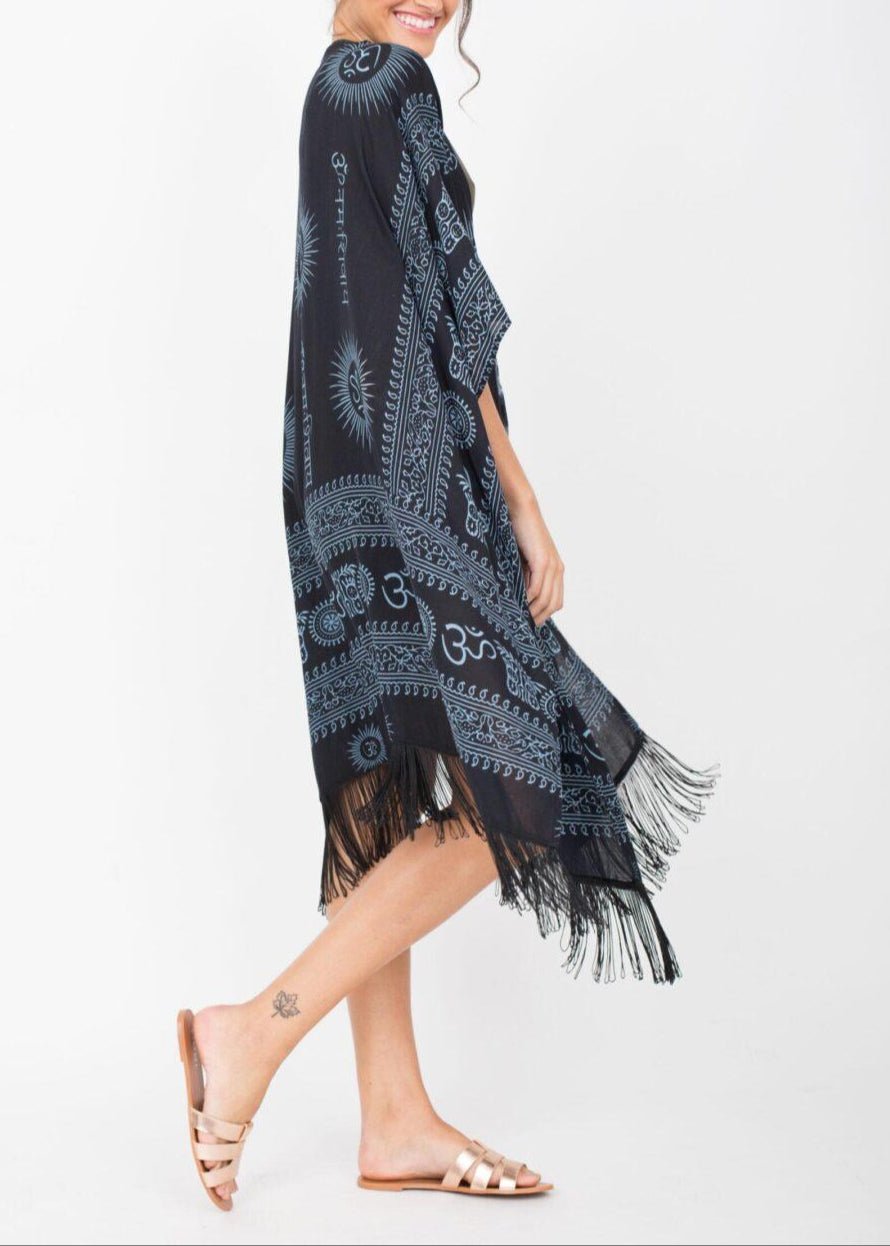 Beach Kimono Cover Up in Om Print Black - likemary