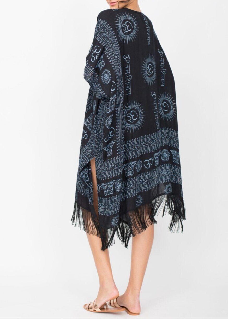Beach Kimono Cover Up in Om Print Black - likemary