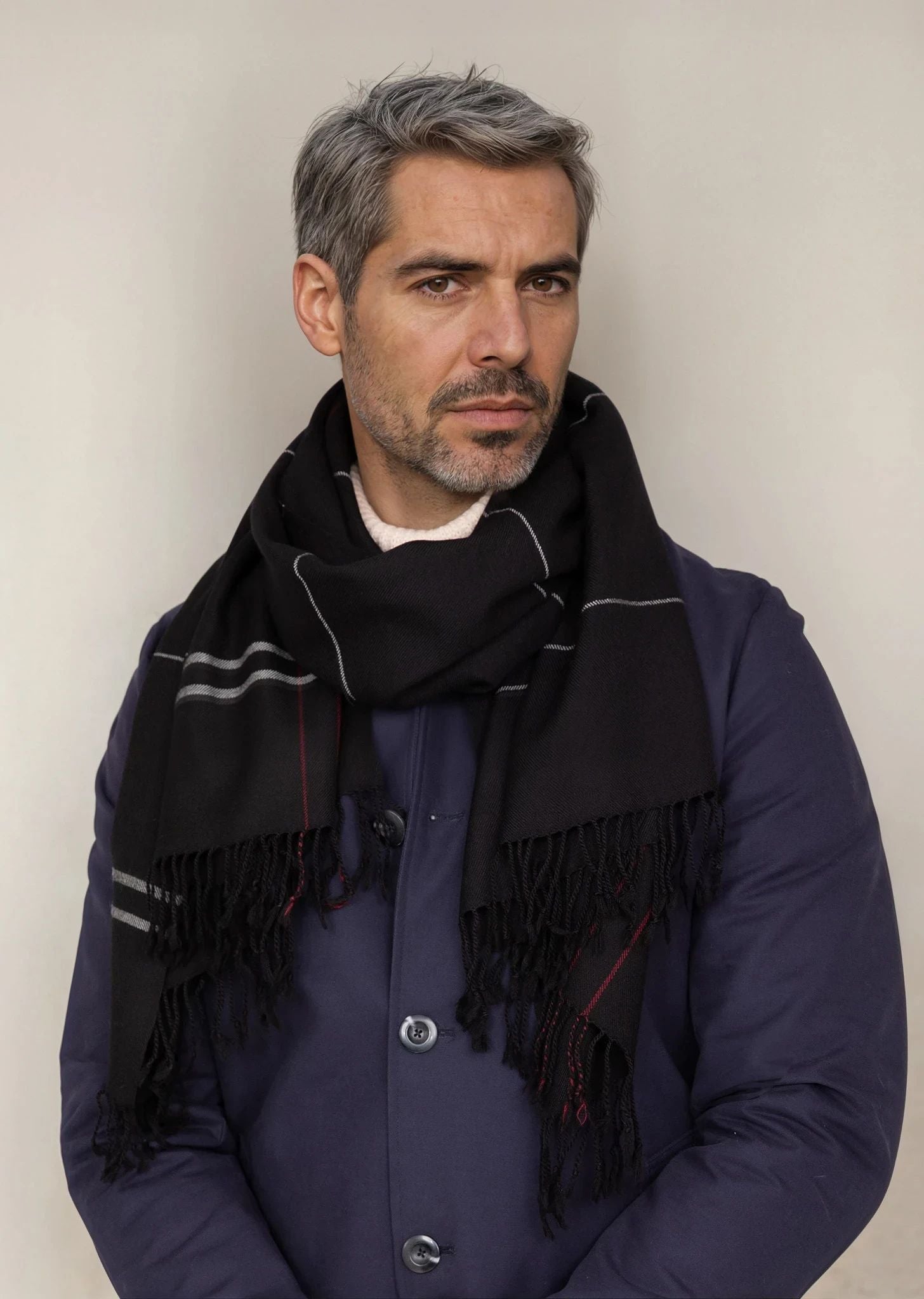 Black Merino Wool Scarf for Men - Handwoven - likemary