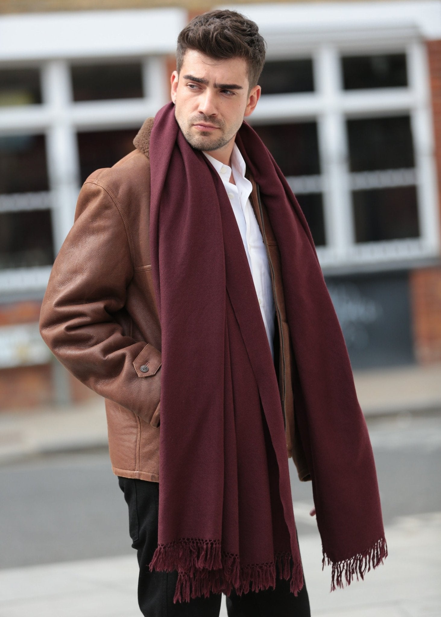 Burgundy Scarf - Wool Shawl for Men - likemary