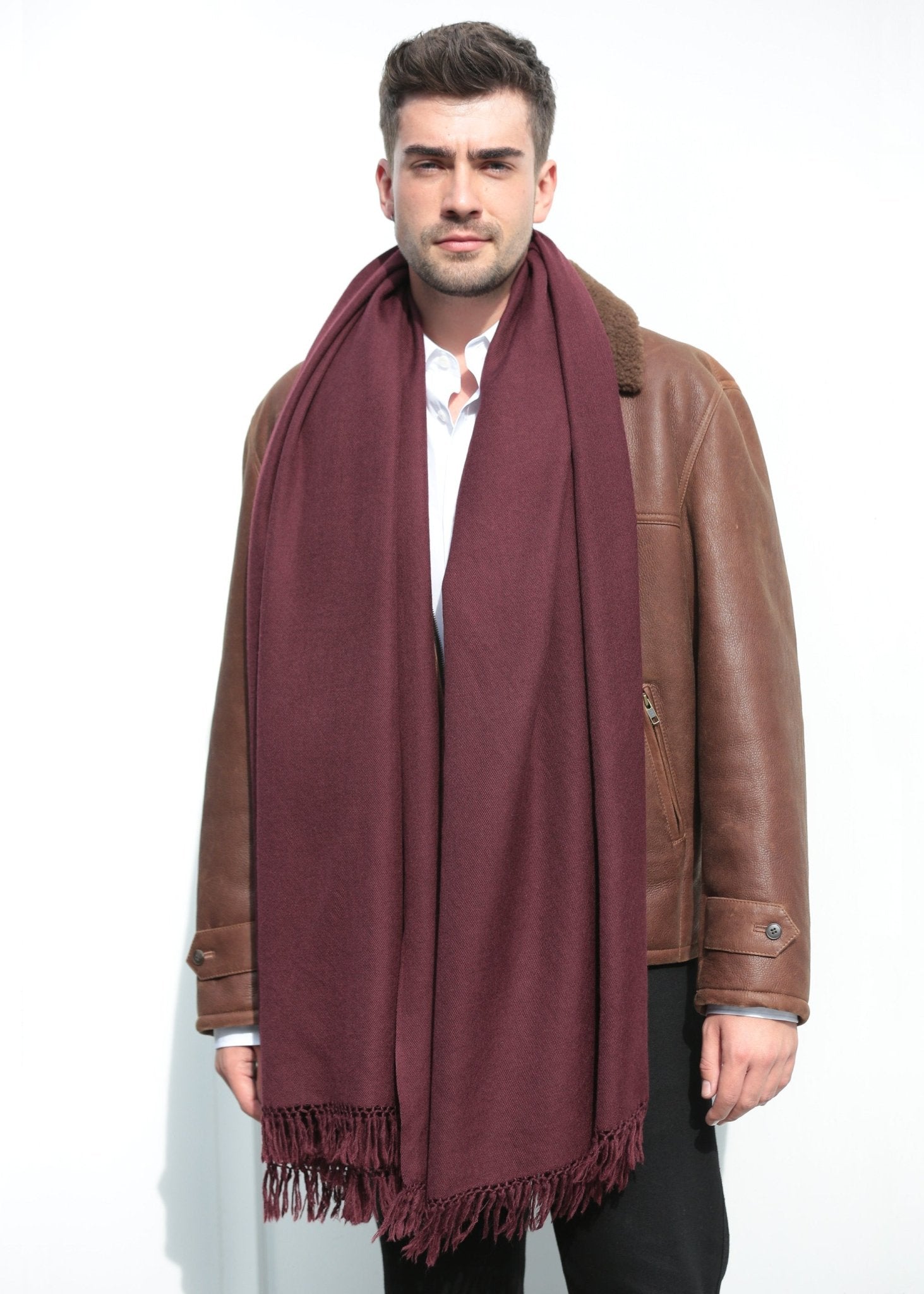 Burgundy Scarf - Wool Shawl for Men - likemary