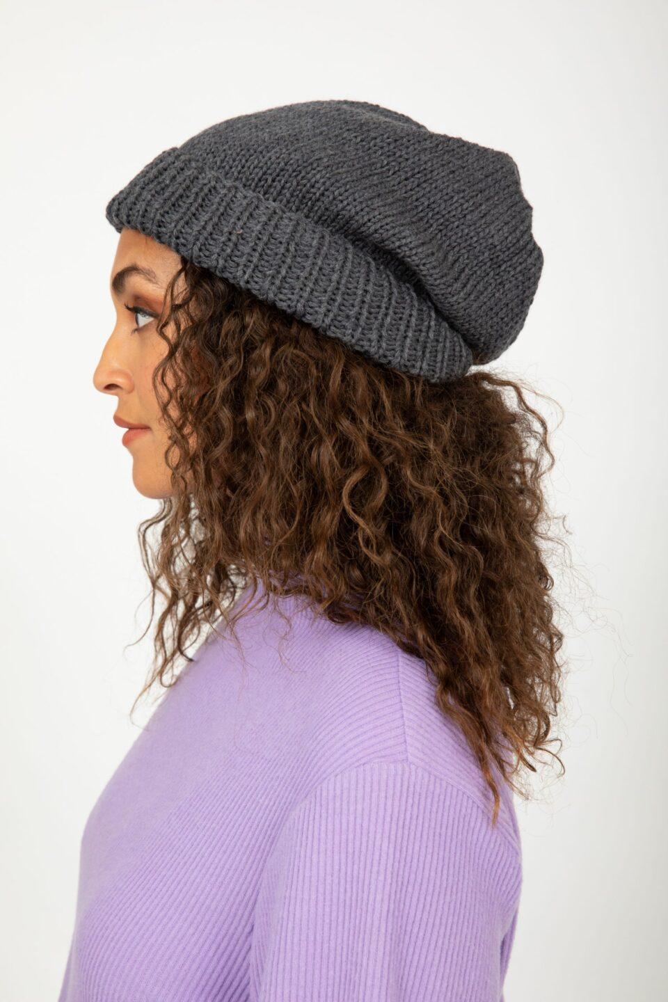Charcoal Grey Merino Slouchy Beanie - Ethically Handmade - likemary