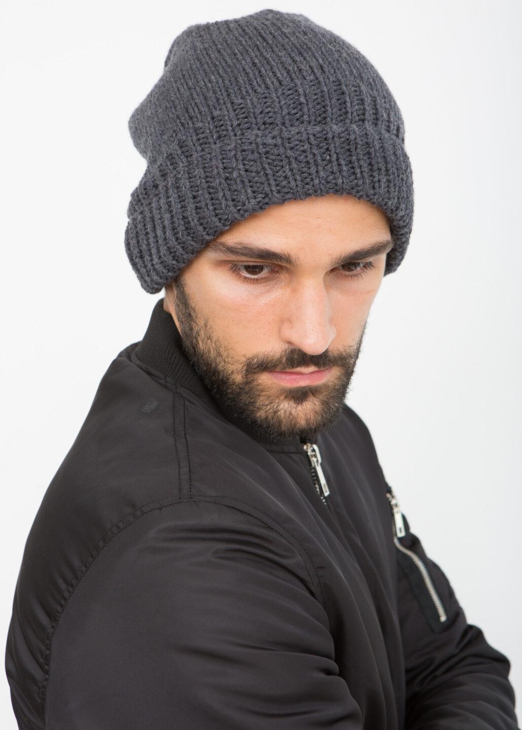 Charcoal Grey Merino Slouchy Beanie Men - Ethically Handmade - likemary