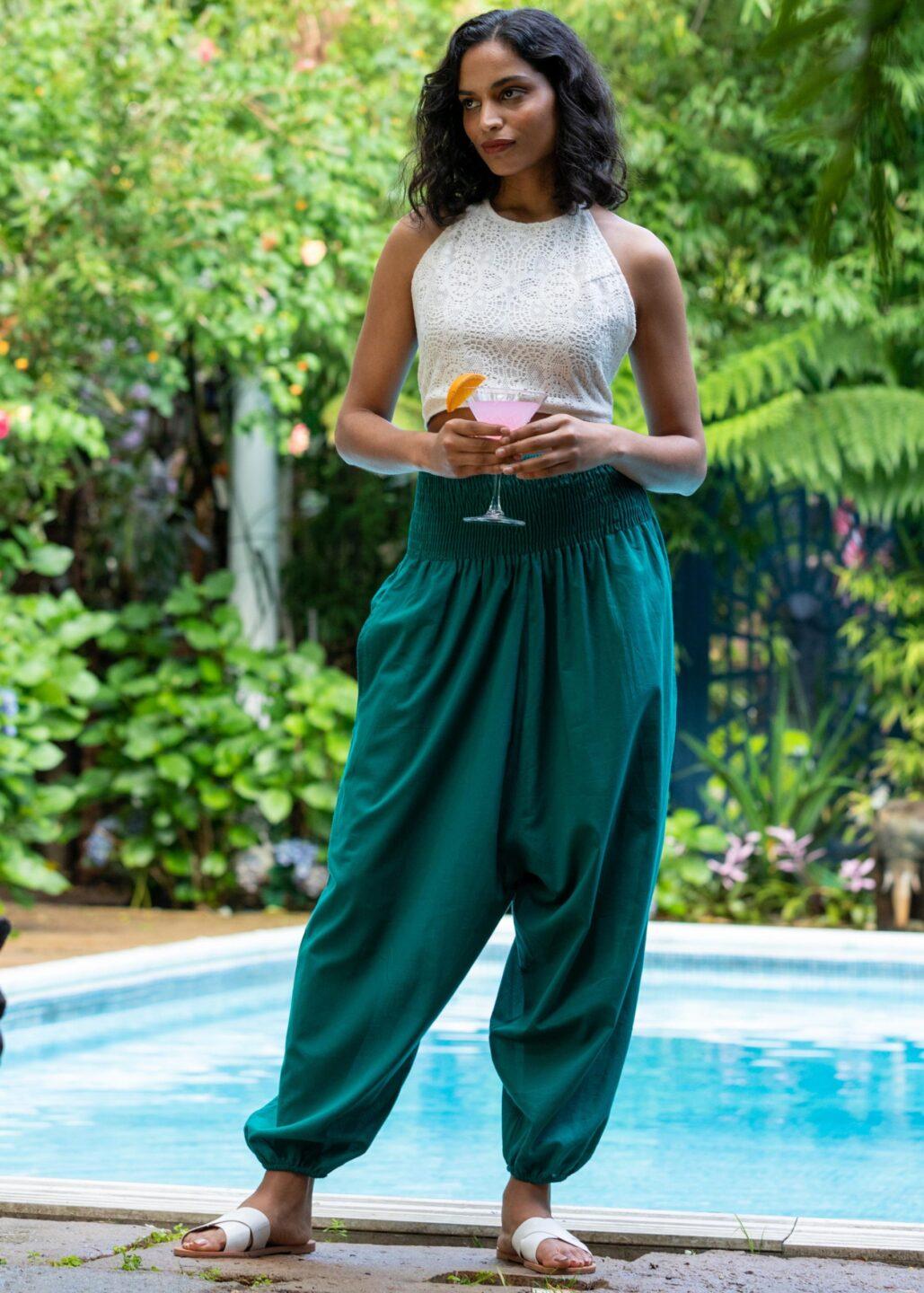 Convertible Cotton 2 - in - 1 Jumpsuit & Harem Pants – Capri Length Emerald Green - likemary