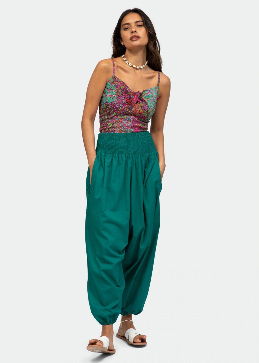 Convertible Cotton 2 - in - 1 Jumpsuit & Harem Pants – Capri Length Emerald Green - likemary