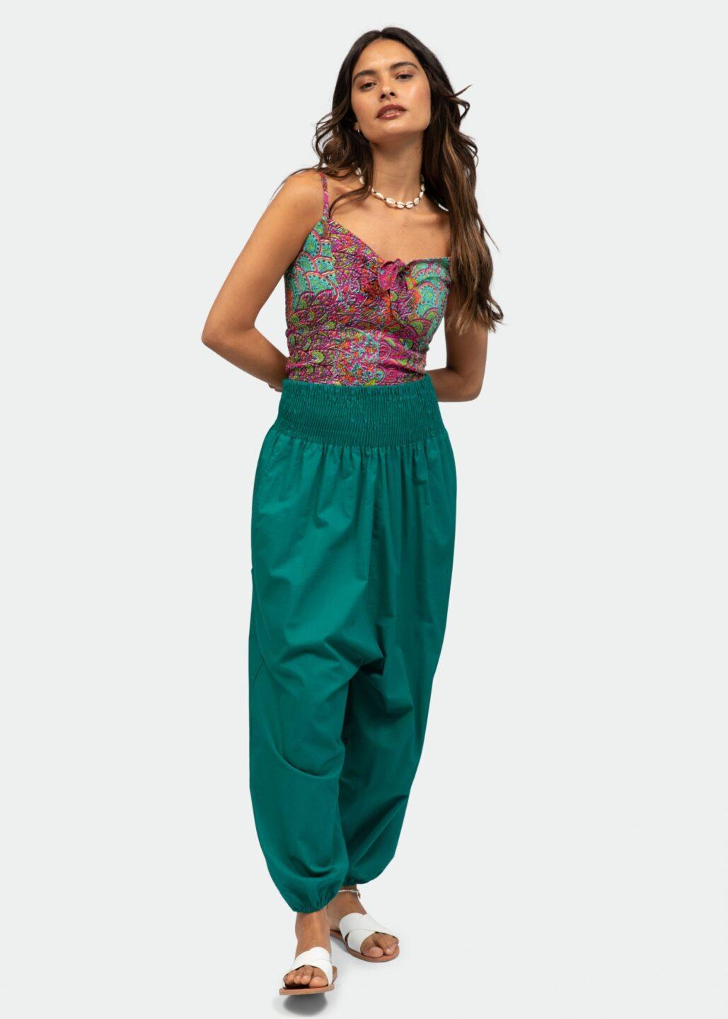 Convertible Cotton 2 - in - 1 Jumpsuit & Harem Pants – Capri Length Emerald Green - likemary