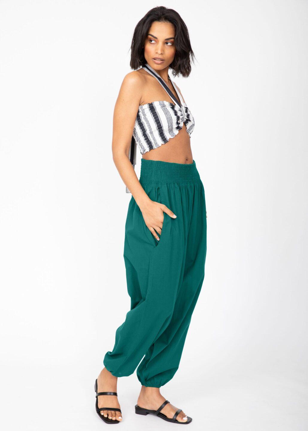 Convertible Cotton 2 - in - 1 Jumpsuit & Harem Pants – Capri Length Emerald Green - likemary