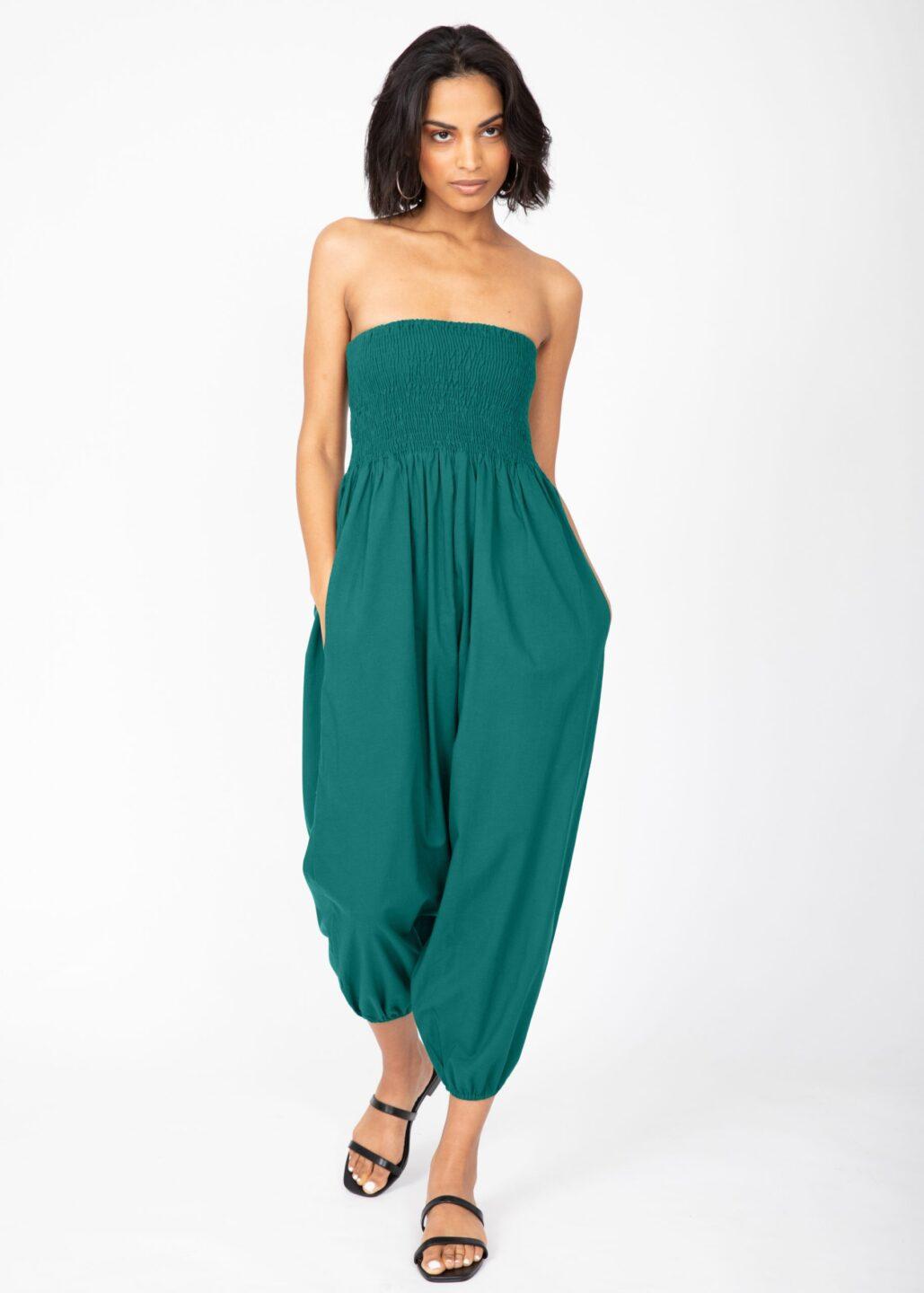 Convertible Cotton 2 - in - 1 Jumpsuit & Harem Pants – Capri Length Emerald Green - likemary