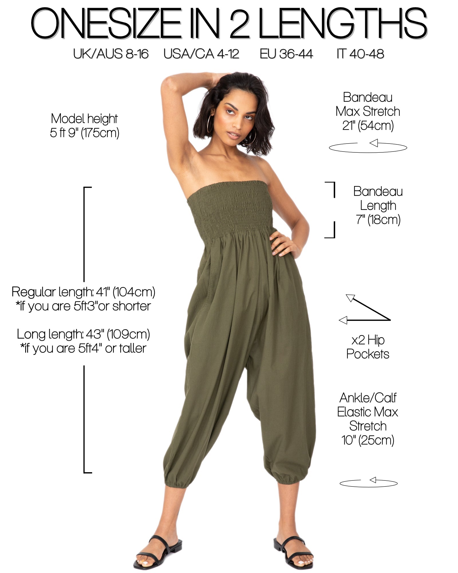 Convertible Cotton 2 - in - 1 Jumpsuit & Harem Pants – Capri Length Khaki Green - likemary