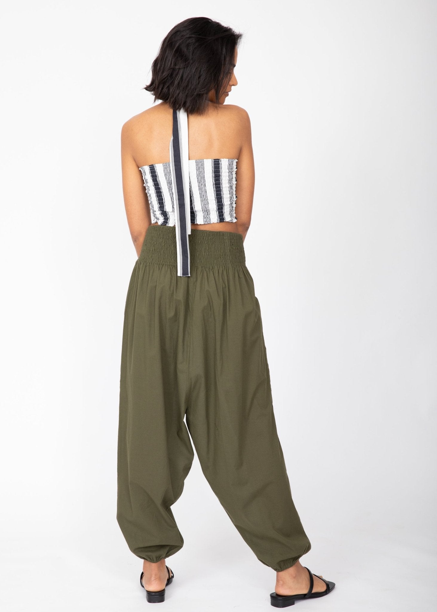 Convertible Cotton 2 - in - 1 Jumpsuit & Harem Pants – Capri Length Khaki Green - likemary