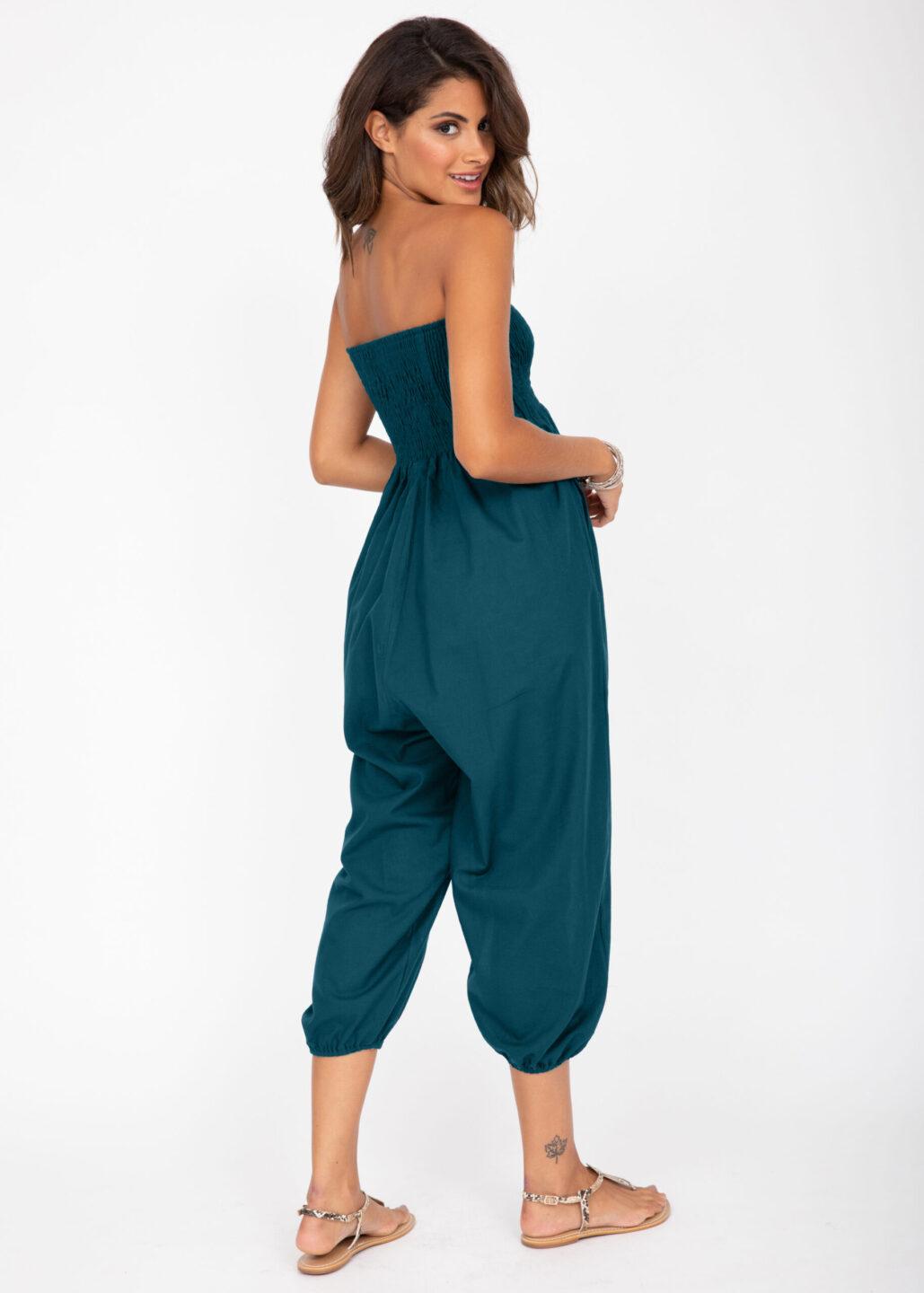 Convertible Cotton 2 - in - 1 Jumpsuit & Harem Pants – Capri Length Teal - likemary