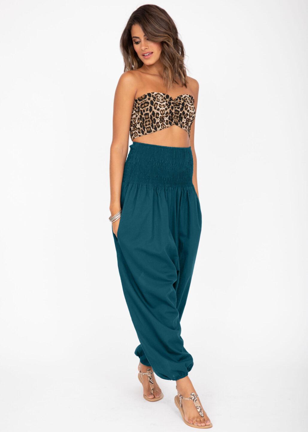 Convertible Cotton 2 - in - 1 Jumpsuit & Harem Pants – Capri Length Teal - likemary