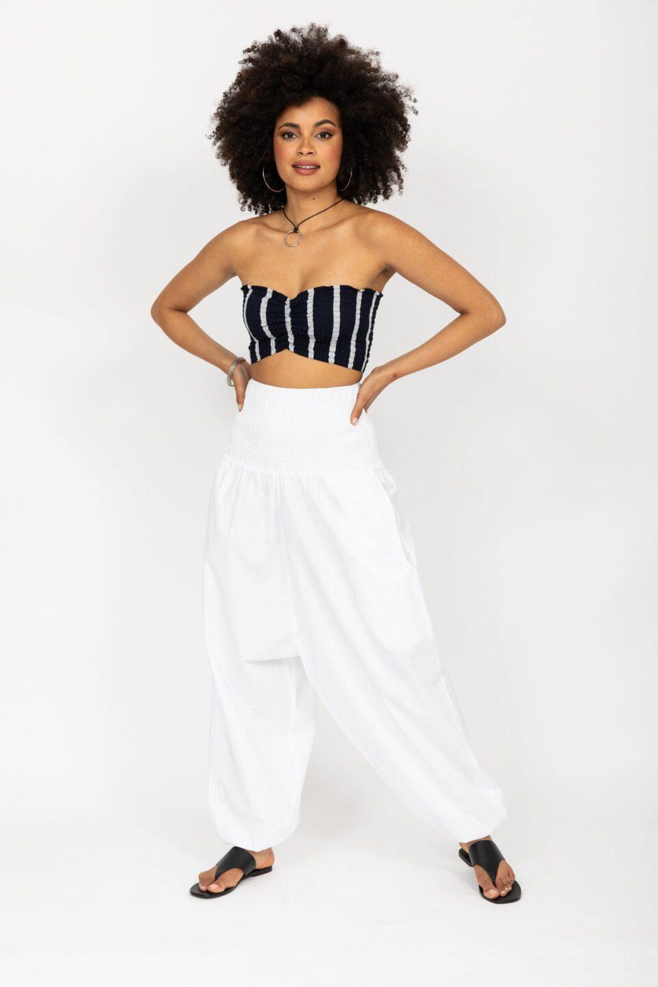 Convertible Cotton 2 - in - 1 Jumpsuit & Harem Pants – Capri Length White - likemary